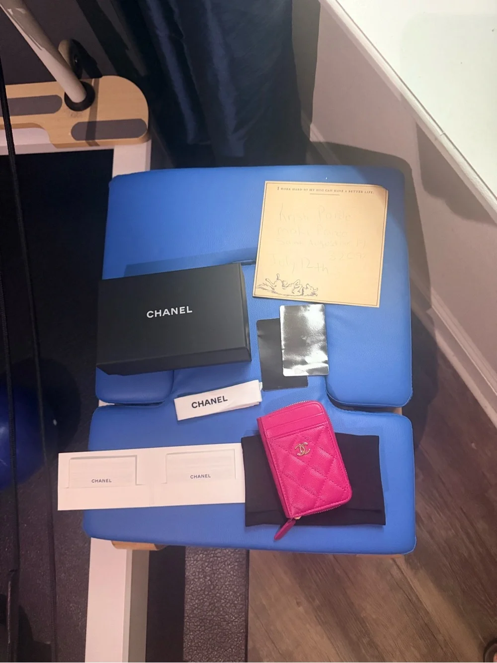 CHANEL Hot Pink Quilted Zip Card Holder